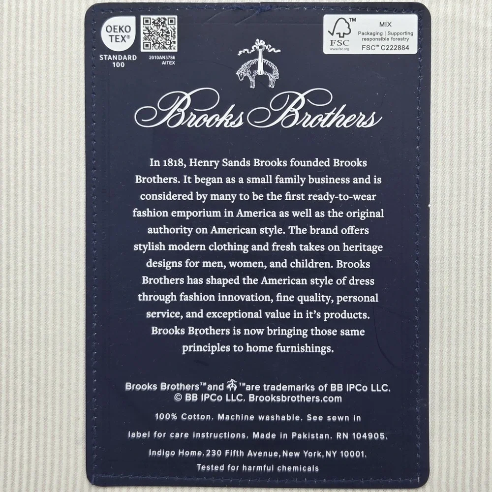 Brooks Brothers Striped Cotton Queen Sheet Set of 4pc White‎ Taupe